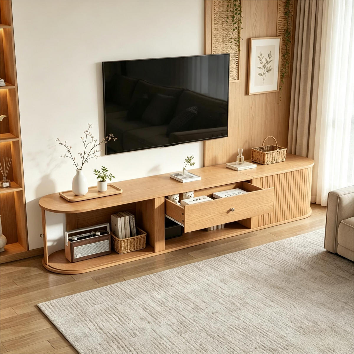 TV-SCHRANK 180/40/40 cm Holzoptik mit 1 Schublade und 2 Rolltüren - Naturfarben, Holzwerkstoff (180/40/40cm) - Oxeza