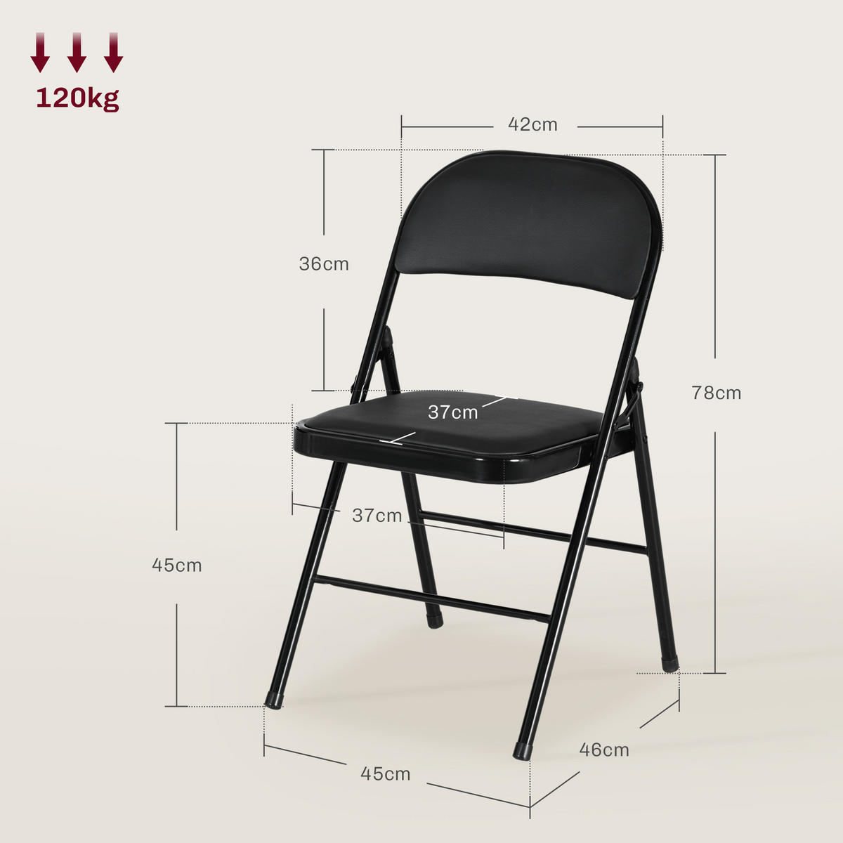 KLAPPSTUHL - Schwarz, Kunststoff/Metall (46/78/45cm) - HOMCOM