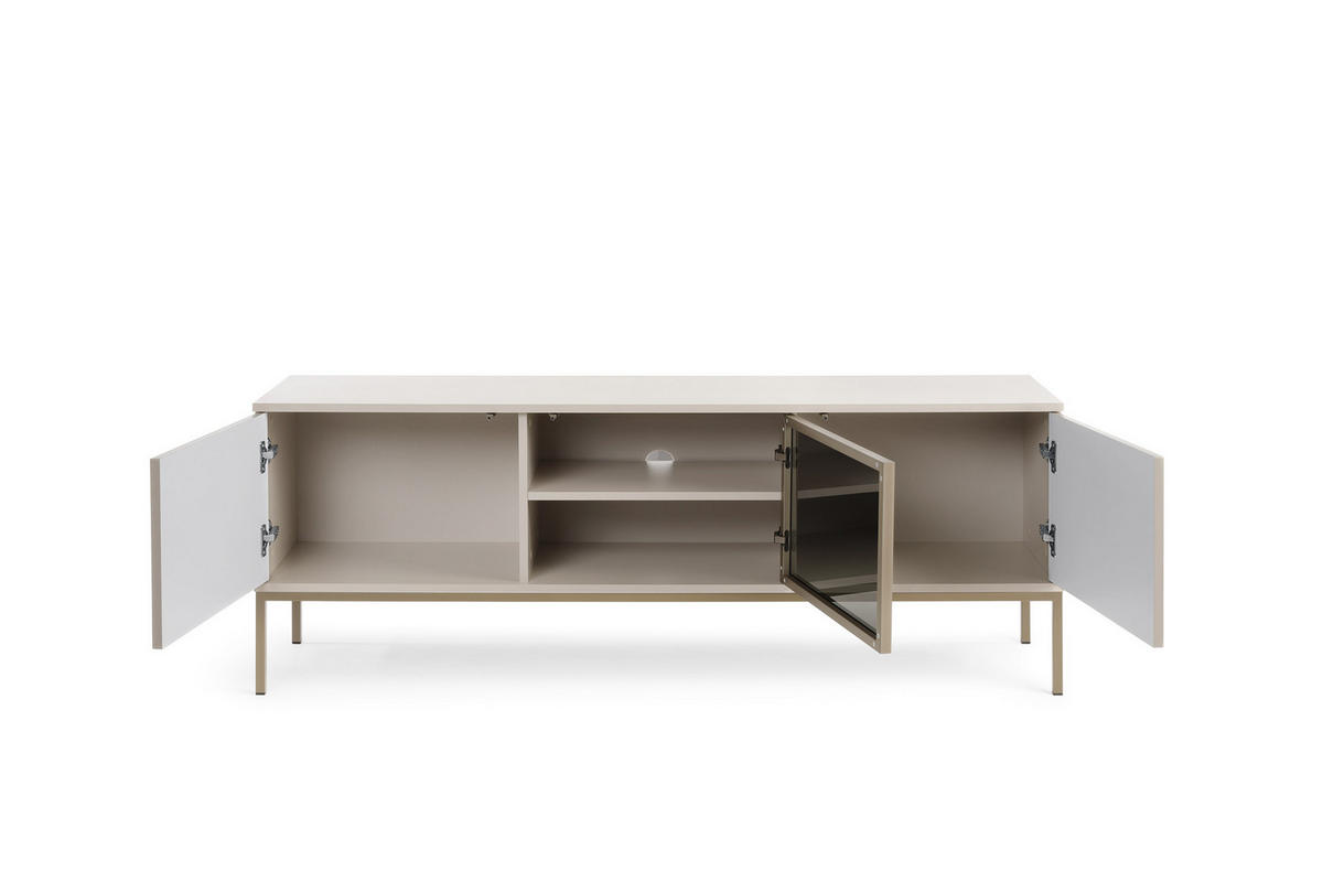 MODERNER TV-Ständer mit geriffelter Front, 154×56×39 cm, Kaschmir / Gold - Beige, Holzwerkstoff (154/56/39cm) - 3XE LIVING