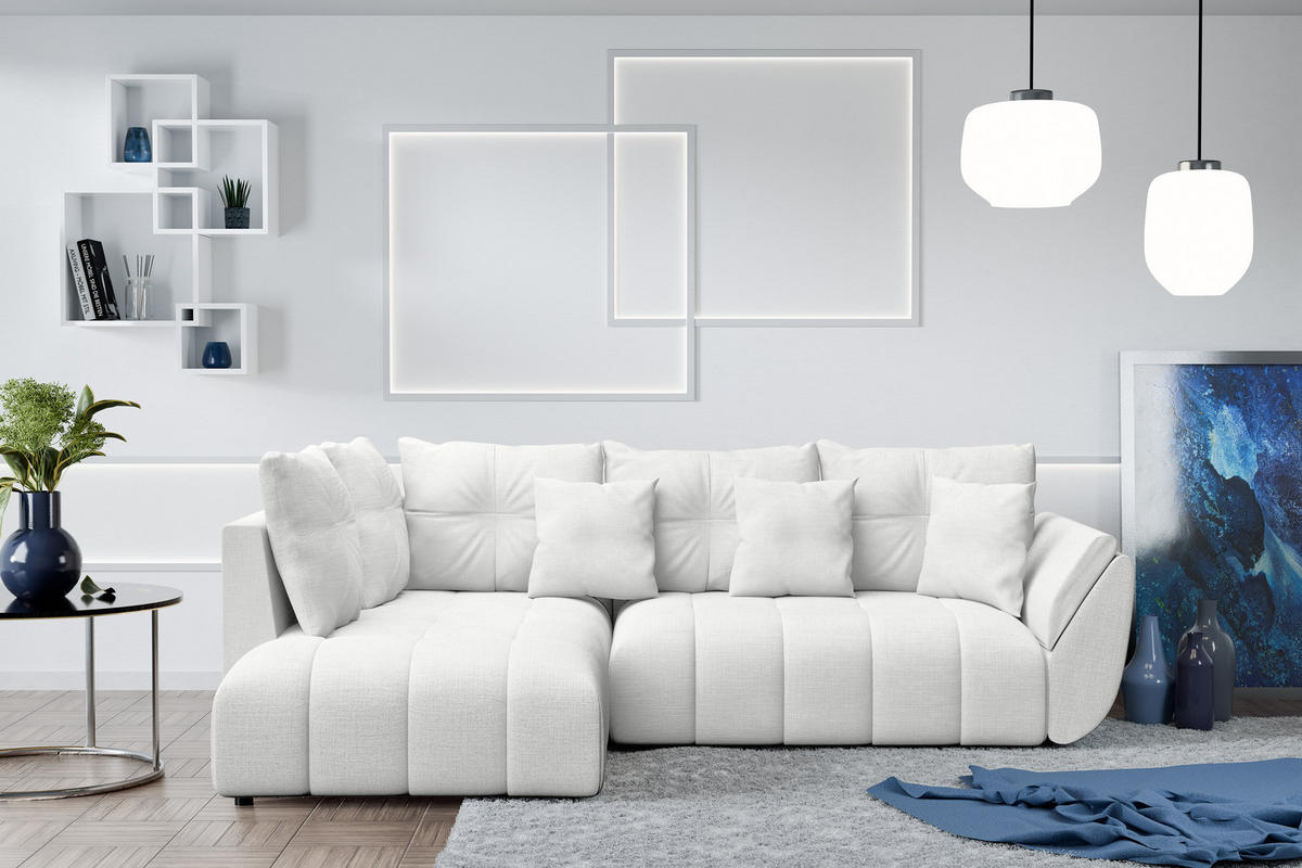 ECKSOFA L Form Corleone Weiß 266/182/91 cm mit Schlaffunktion - Schwarz/Weiß, Kunststoff/Textil (266/182cm) - AX Living