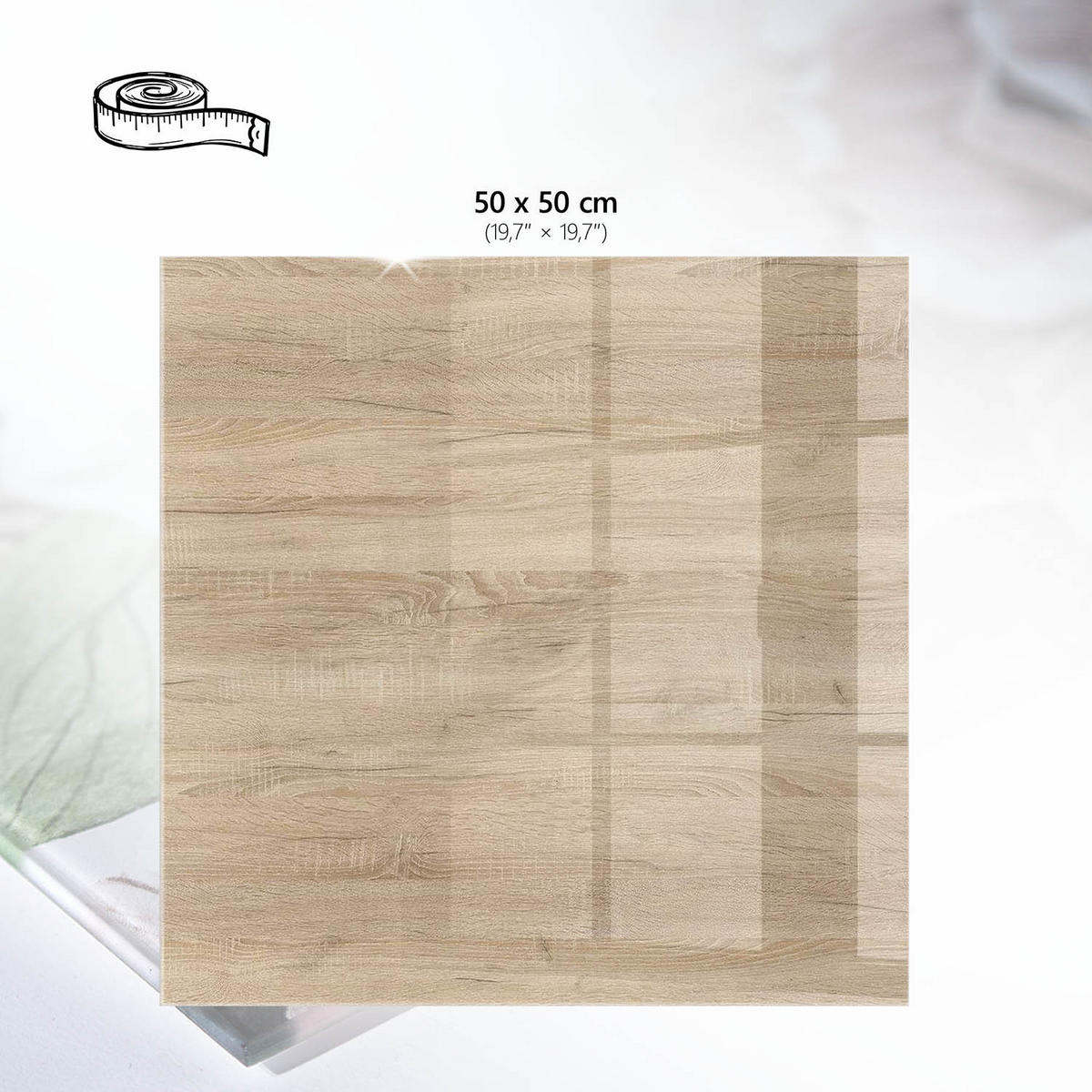TISCHPLATTE 50x50 cm – Holzstruktur - Weiß, Glas (0.4/50/50cm) - Wallfluent
