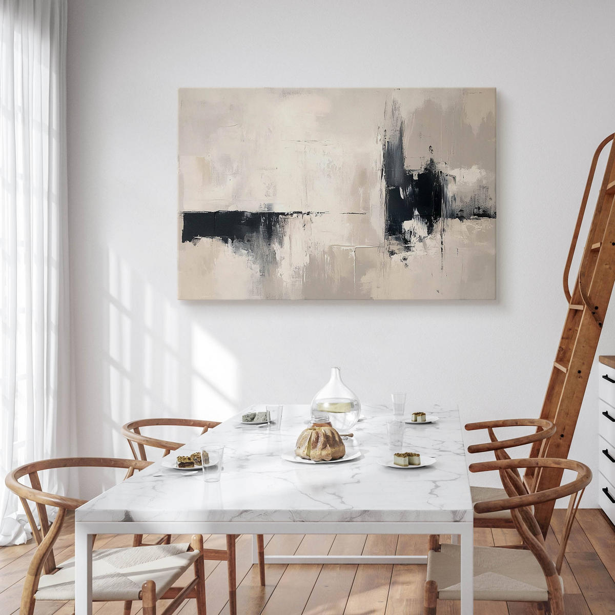 LEINWANDBILD Abstraktion Moderne Kunst Malarei 120x80 - Beige/Schwarz, Textil (120/80cm) - Muralo
