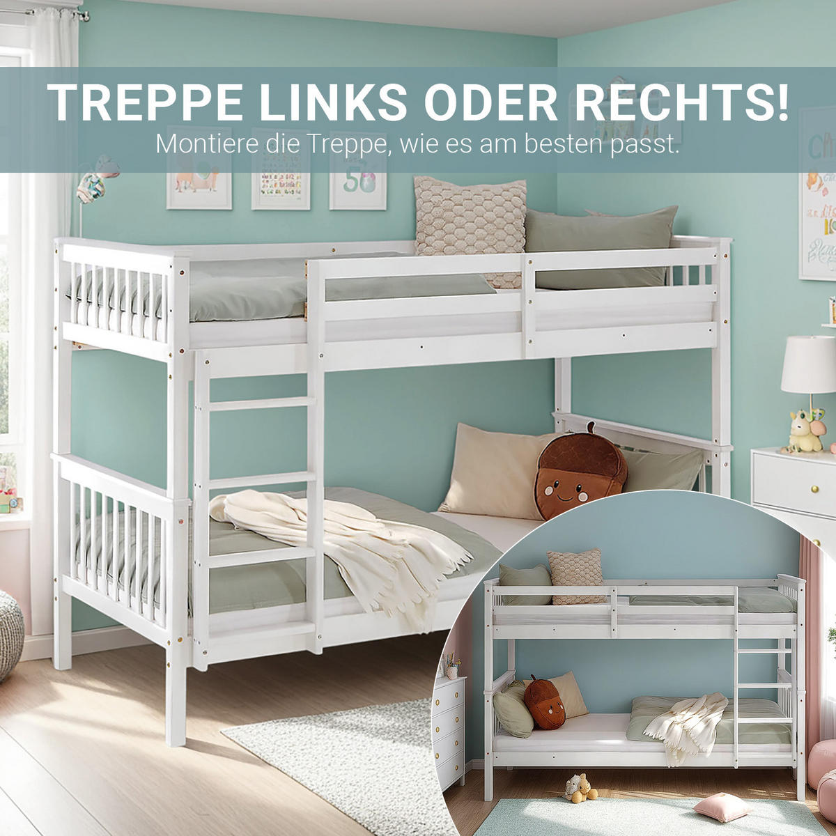 ETAGENBETT mit Lattenrost 90/200 cm Weiß - Weiß, Holz (90/200cm) - Homestyle4u