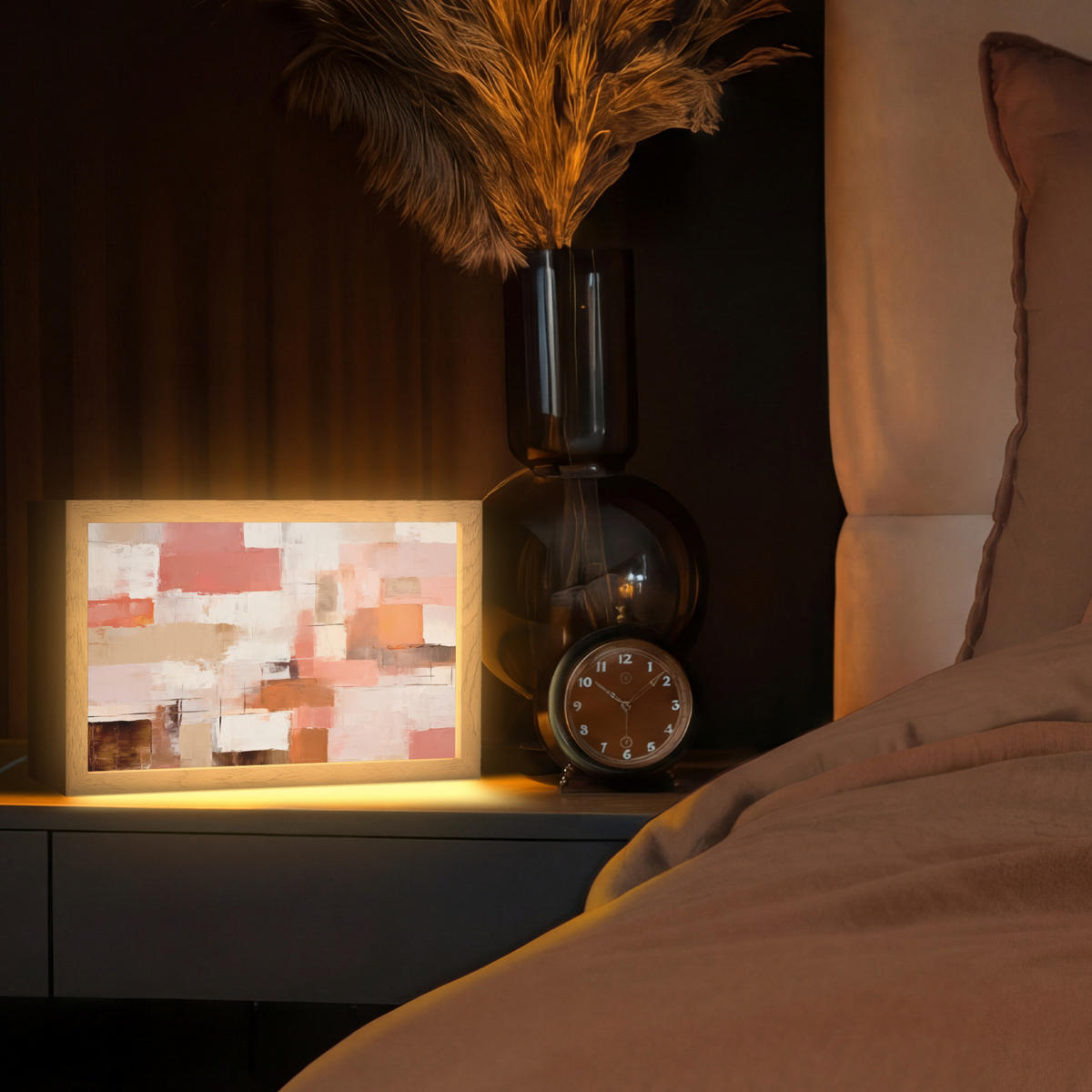 STOLNÍ LAMPA Umění - Růžová - Abstraktní 30x20 cm - šedohnědá, kompozitní dřevo (8/30/20cm) - OnlyWow