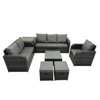GARTENTISCHGRUPPE Polyrattan Dunkelgrau 7-teilige - Dunkelgrau/Grau, Glas/Kunststoff - Fimous