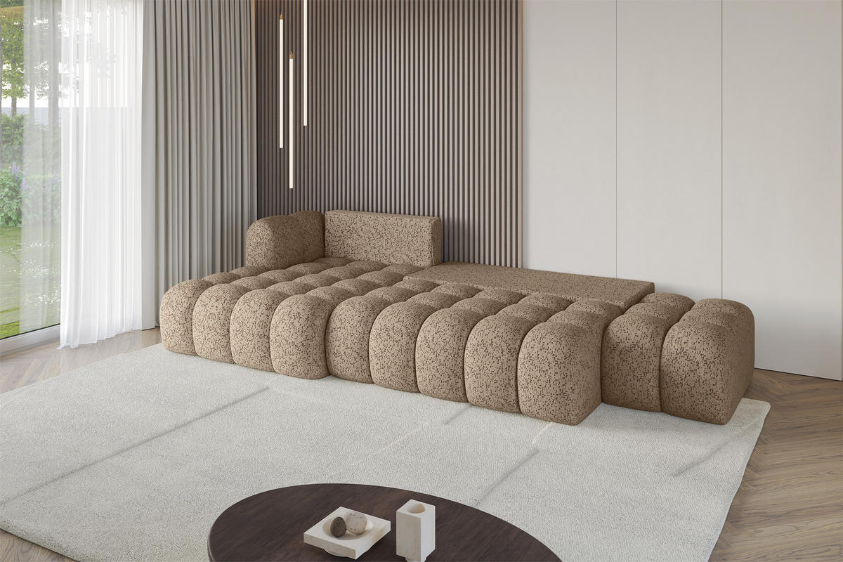 ECKSOFA mit Schlaffunktion Ottomane Links OLEA-L2 321x164x75 Braun Tissu - Alteiche/Schwarz, Holzwerkstoff/Kunststoff (321/164cm) - ALTDECOR