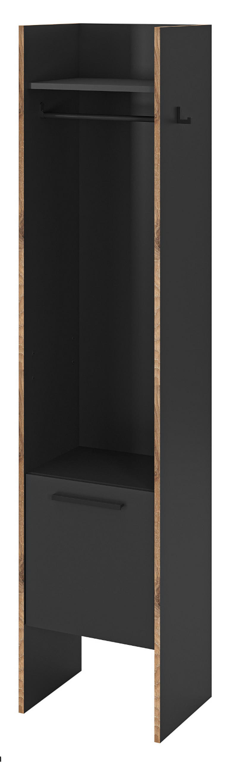 GARDEROBE grau und Nox Eiche, Kompaktgarderobe 42 x 189 cm, Salud - Dunkelgrau/Schwarz, Holzwerkstoff/Kunststoff (42/189/37cm) - Inn.Furn