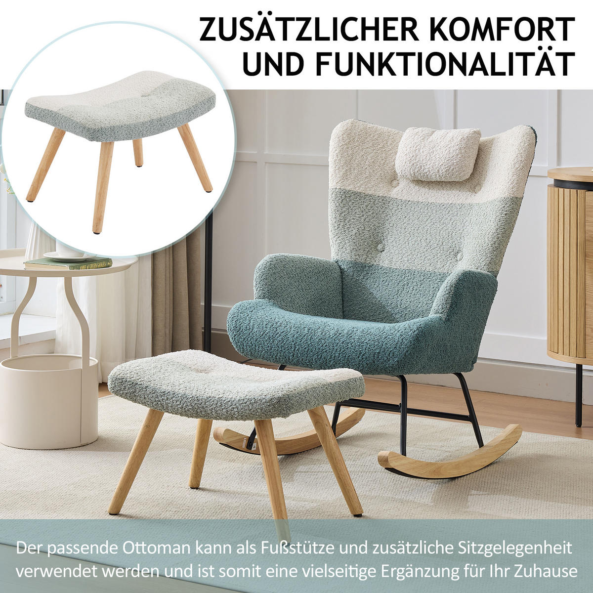 SCHAUKELSTUHL Bouclé mit Fußbank, Seitentasche 83/65,5/95 cm Multicolor - Multicolor, Textil (83/95/65.5cm) - Redom