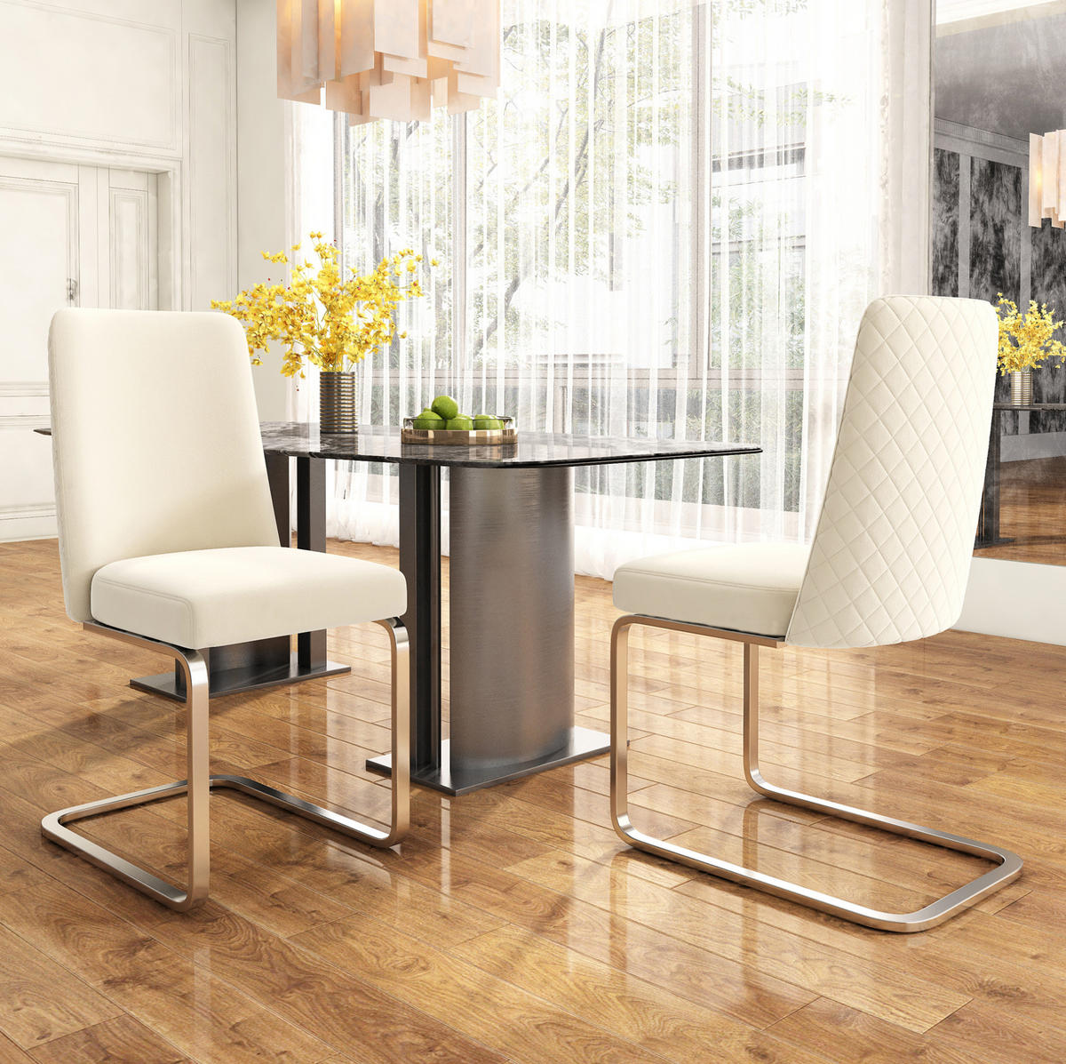 ESSZIMMERSTUHL 4er-Set Samt Beige mit Metallbeinen - Beige, Metall (45/88/52.1cm) - Meubliv