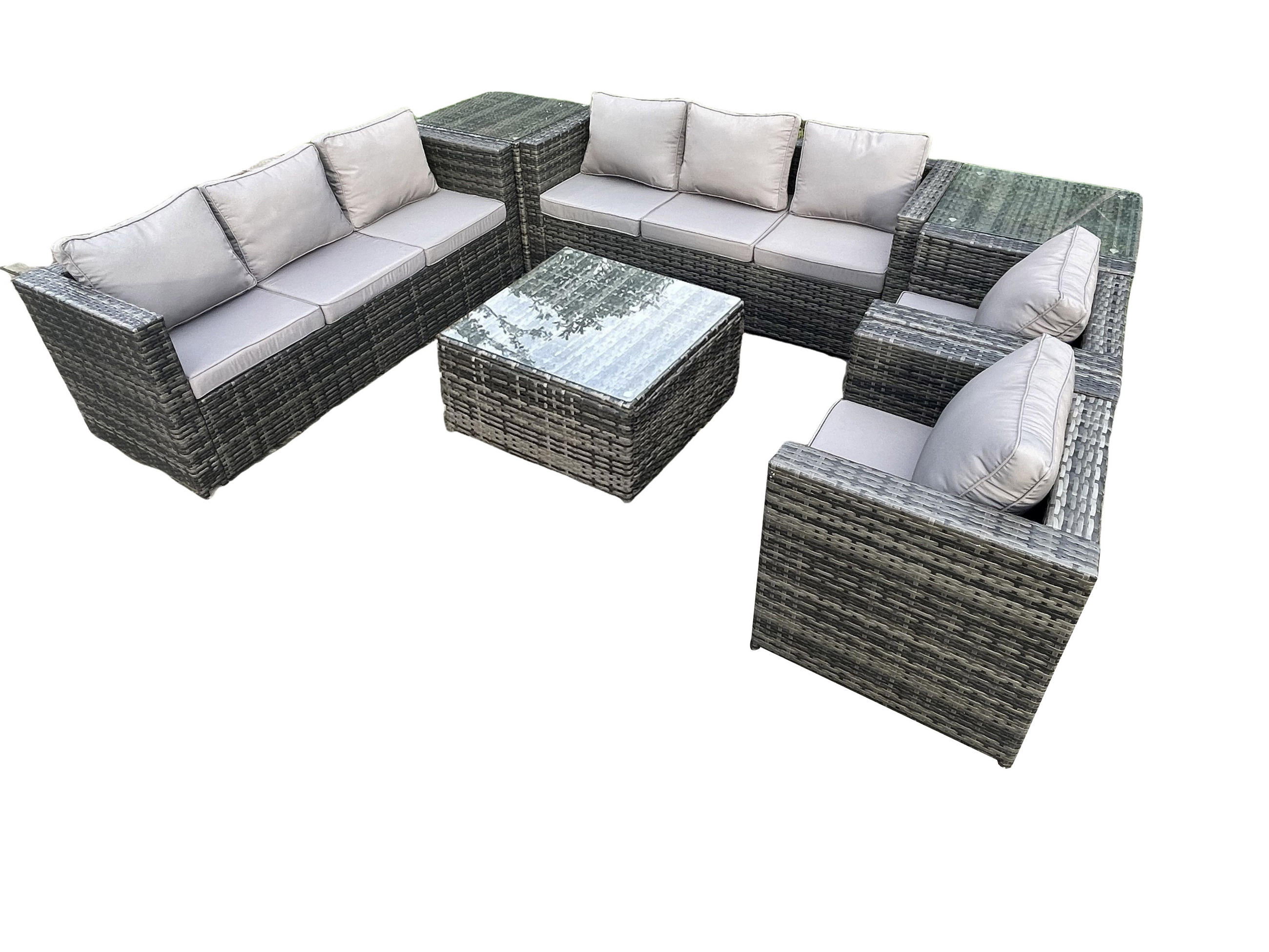 GARTENTISCHGRUPPE Polyrattan 8-Sitzer - Dunkelgrau, Metall - Fimous