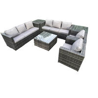 GARTENTISCHGRUPPE Polyrattan 8-Sitzer - Dunkelgrau, Metall - Fimous