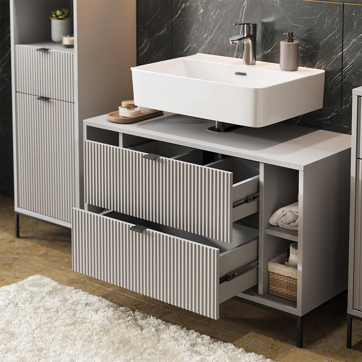 BADMÖBEL-SET Eliza Grau 5 Teile - Grau, Holzwerkstoff (100/63/45.1cm) - Vicco