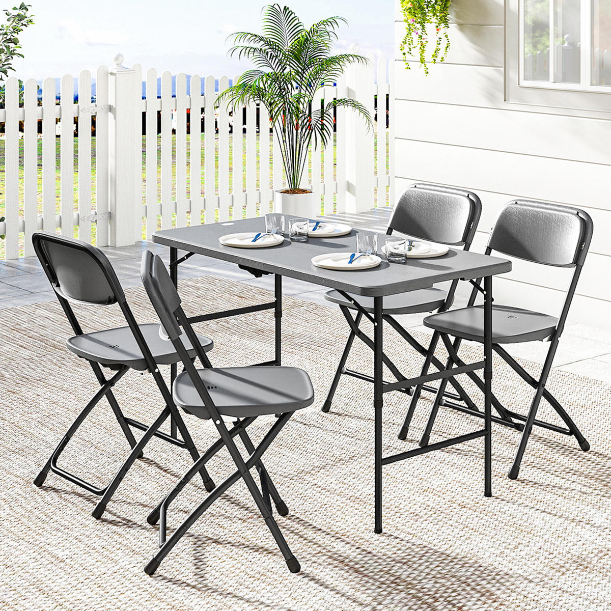 GARTENTISCHGRUPPE DE-18116 höhenverstellbarer Tisch 118 cm Dunkelgrau - Dunkelgrau, Metall - ComfortXL
