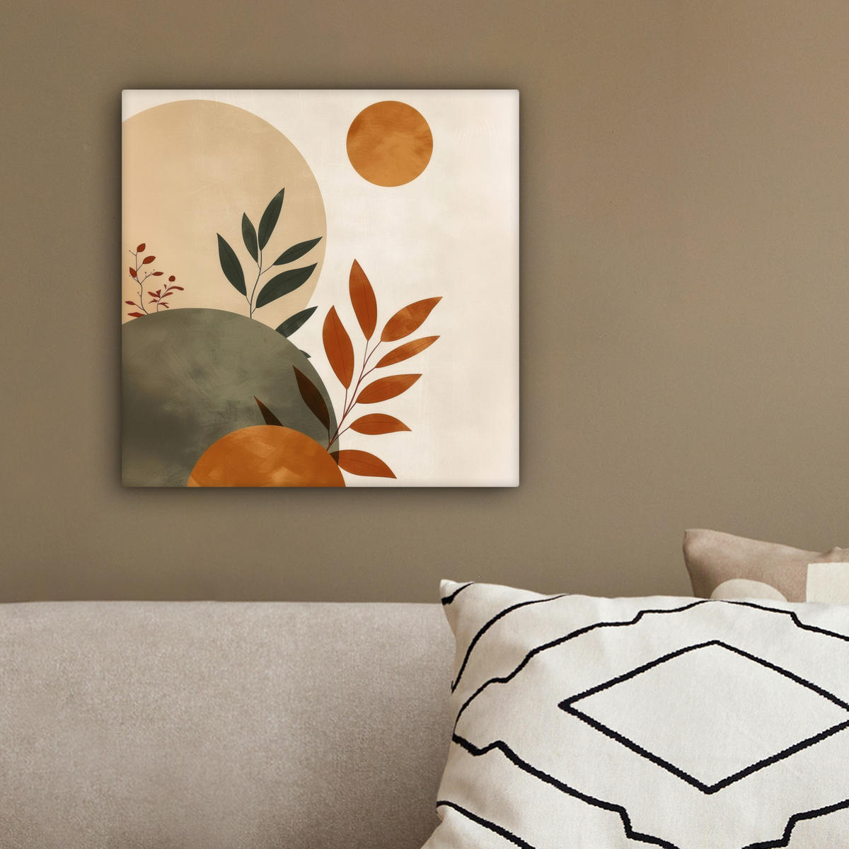 LEINWANDBILD Formen - Rund - Blätter - Beige 20x20 cm - Rostfarben, Textil (20/20cm) - MuchoWow