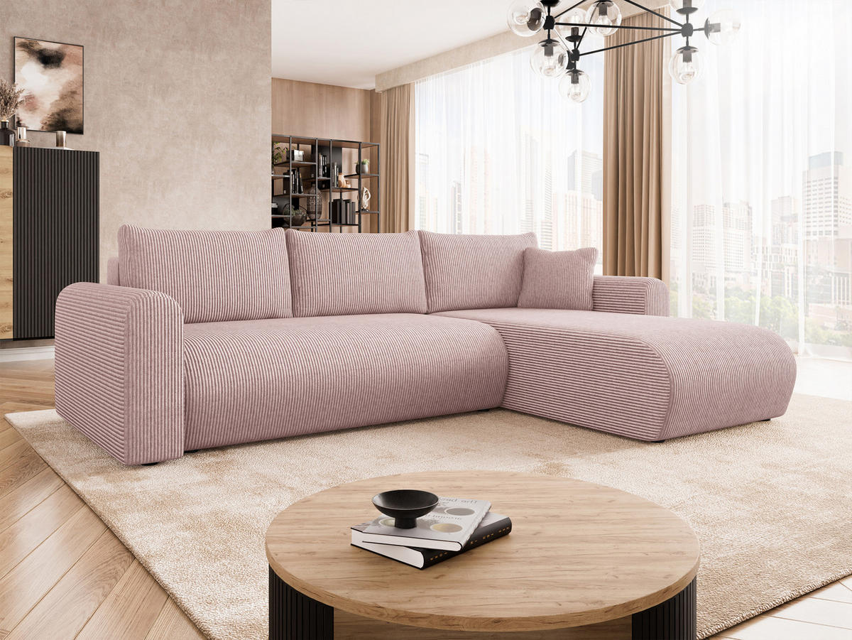 ECKSOFA Eliwo Cord - Hellbraun/Schwarz, Holz/Textil (252/158cm) - MIRJAN24