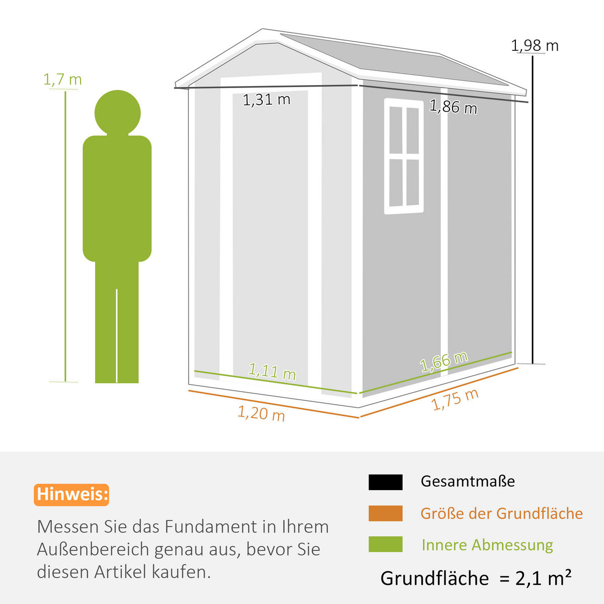 GERÄTEHAUS 2,1m², Wasserdicht mit Boden Pultdach Geräteschuppen - Grau, Kunststoff (131/198/186cm) - Outsunny