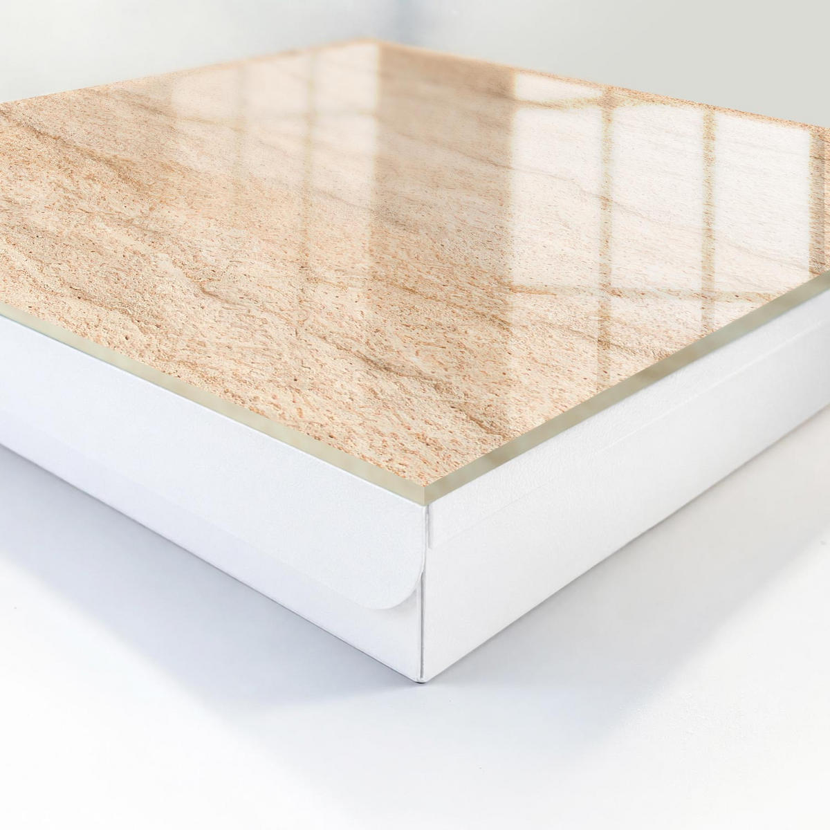 SCHLÜSSELBOX Weiß 30x30 cm – Türöffnung nach rechts - Steintextur - Beige, Metall (30/30/5cm) - TULUP
