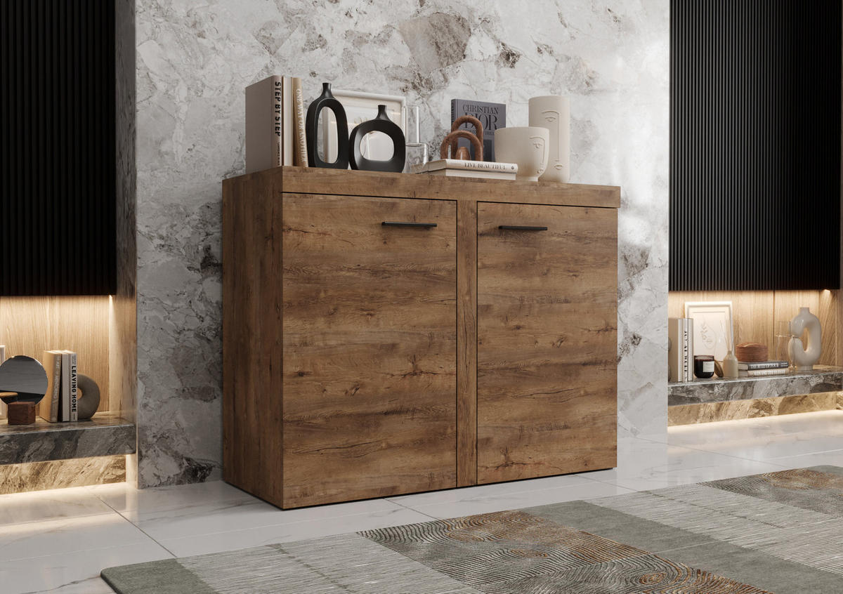 KOMMODE London LRXK 2D mit 2 Türen, Sideboard in Farbe: Weiß, Größe: 97 x 82 x 40 cm - Weiß, Holzwerkstoff (97/82/40cm) - O-Sofa