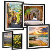 BILDER SET 5er Set - 50x50 cm & 20x30 cm & 40x60 cm Schwarzer Rahmen - Malerische Straßen am Meer, Strand - Schwarz, Kunststoff (40/60cm) - TULUP