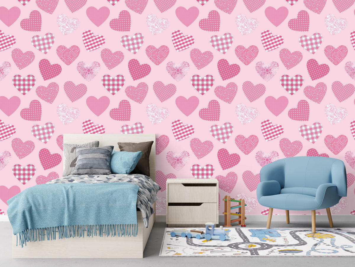 VLIESTAPETE Gemusterte Herzen – Rosa – 50x1000 cm - Rosa, Papier (50/1000cm) - Muralo