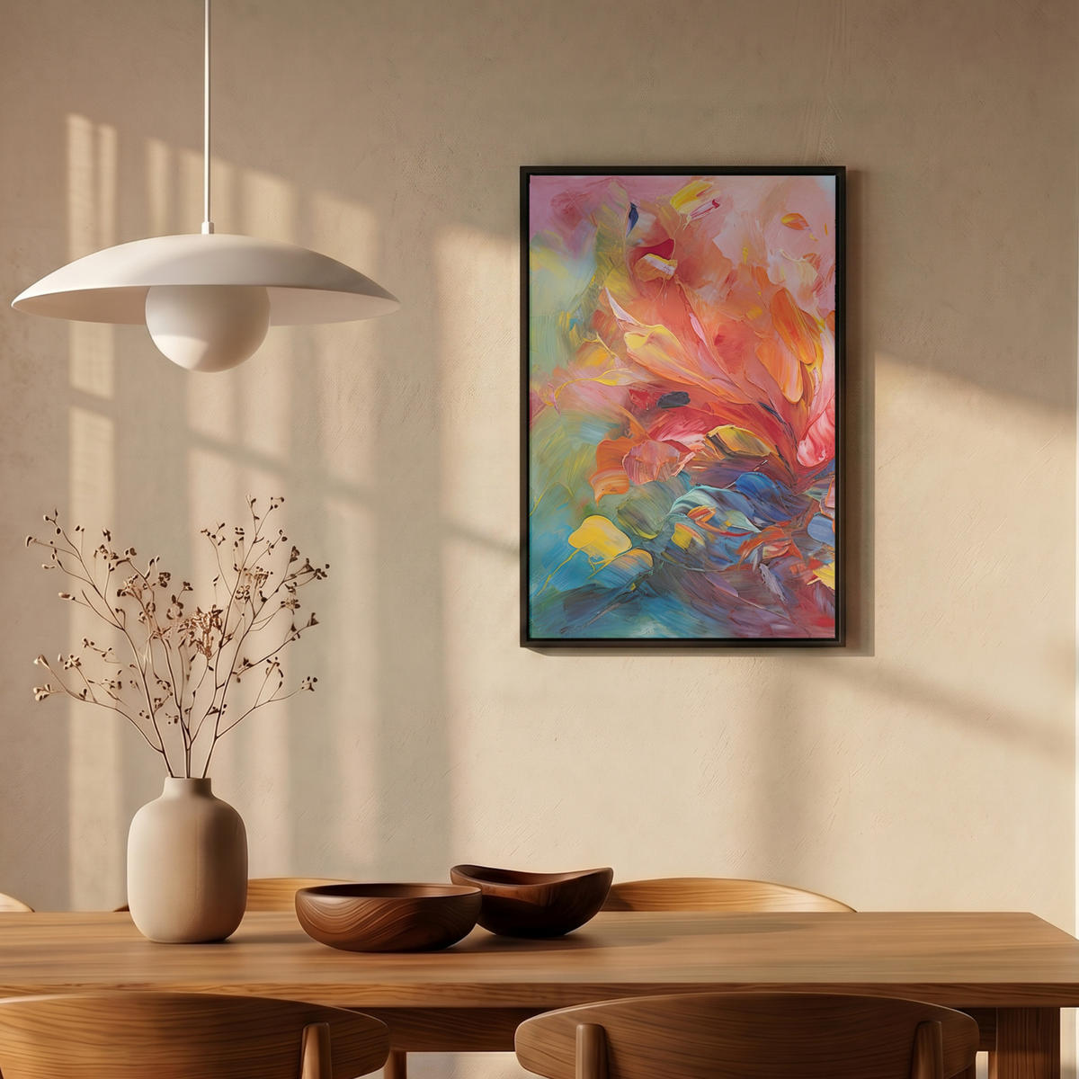 LEINWAND Bilder mit Rahmen - Ölgemälde - Kunst - Abstrakt - Farbenfroh - 40x60 - Altrosa, Textil (40/60cm) - MuchoWow