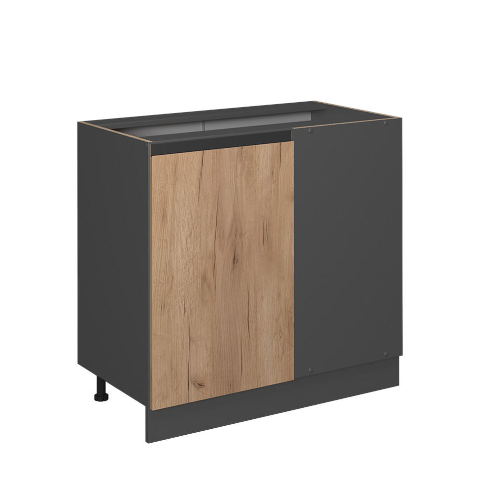 HÖRNUNDERSKÅP R-Line Goldkraft ek 86 cm J-Shape, utan bänkskiva Honungsek, Antracit 81.6/86/46 cm