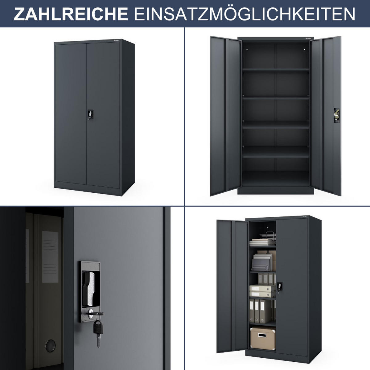 AKTENSCHRANK abschließbar KADO Flügeltüren 185x90x60cm Anthrazit - Anthrazit, Metall (90/185/60cm) - DELUKE