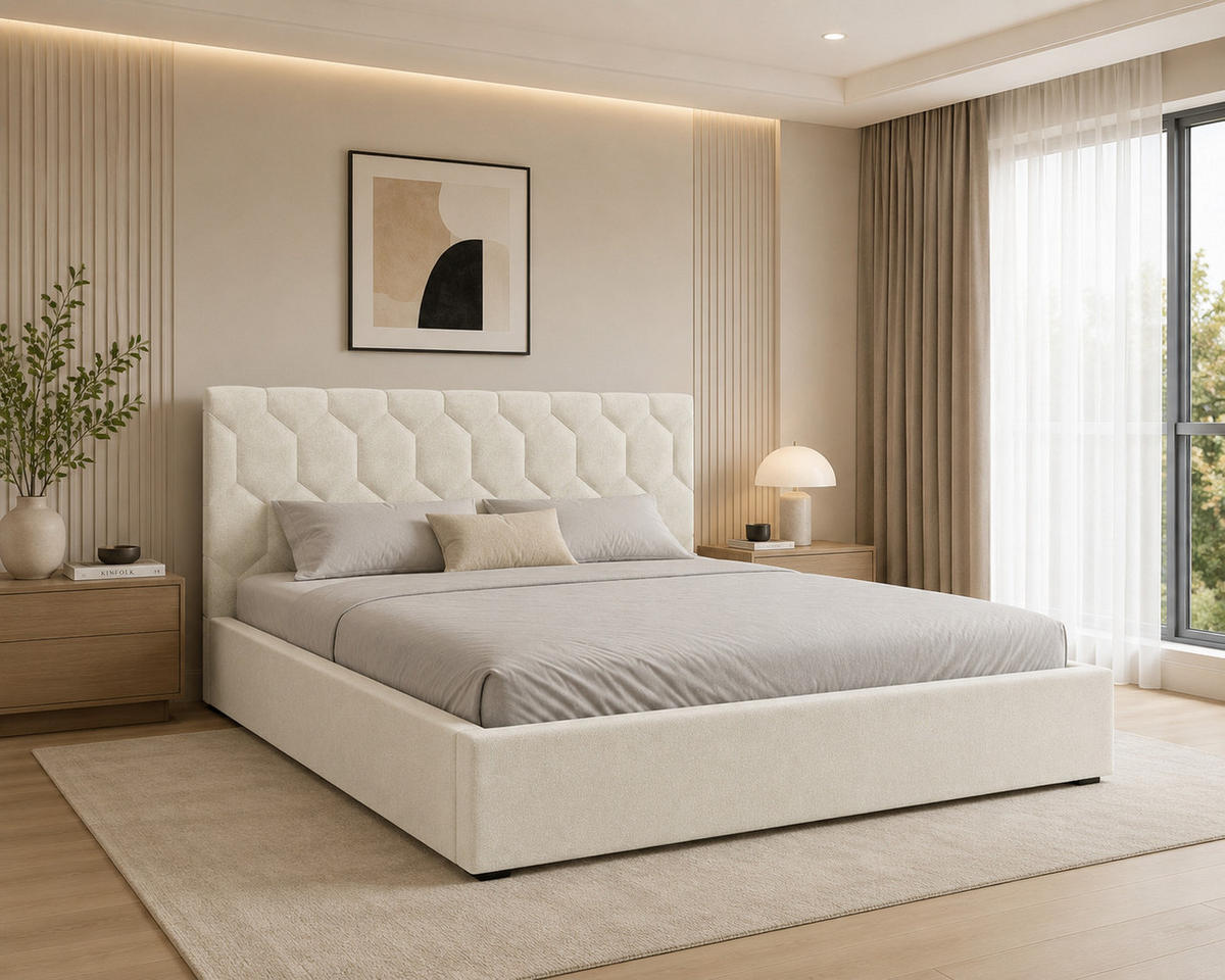 POLSTERBETT 02 160 x 200 cm – Casa – Bett mit Federmechanismus und Stauraum - Creme, Holz (160/200cm) - ROYAL24_MARKT