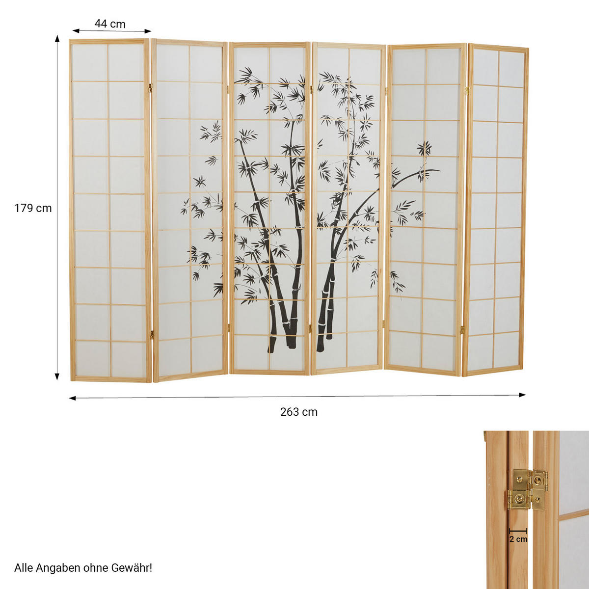 PARAVENT 6-tlg. 264/179 cm Braun Bambusmuster - Braun, Holz (264/179/2cm) - Homestyle4u