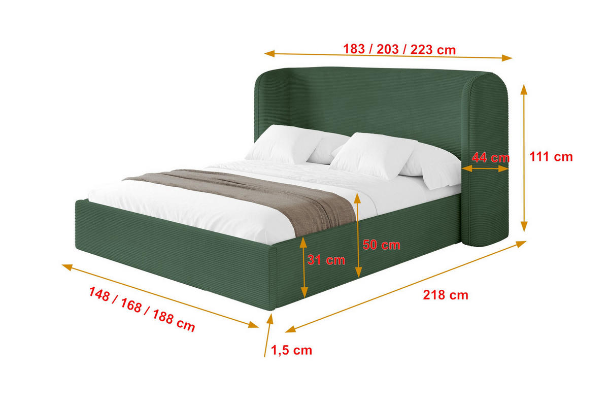 POLSTERBETT mit Bettkasten und Lattenrost, Boxbett ohne Matratze - ESTI 160x200 Grün - Olivgrün, Holzwerkstoff/Textil (160/200cm) - ALTDECOR