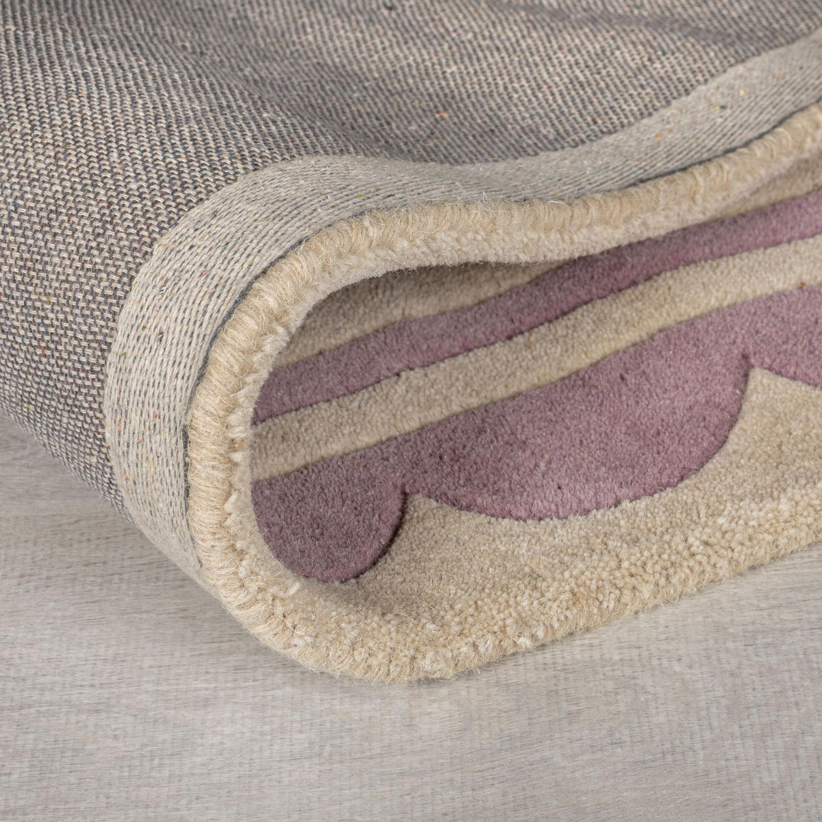 WOLLTEPPICH Grafisches Muster, Rahmen, Wohnzimmer schmutzabweisend Lila-Beige Rechteckig 120x170 - Lila, Textil (120/170cm) - KADIMA DESIGN