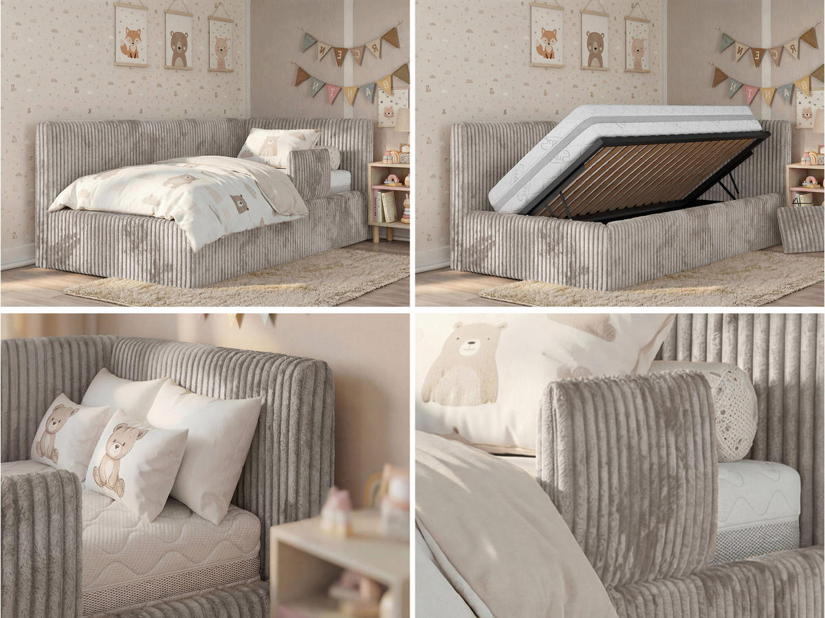 POLSTERBETT TILVO ALTA 90/200 - Hellbraun Cord - Ohne Matratze - Rechts - Hellbraun, Textil (200/90cm) - MKS