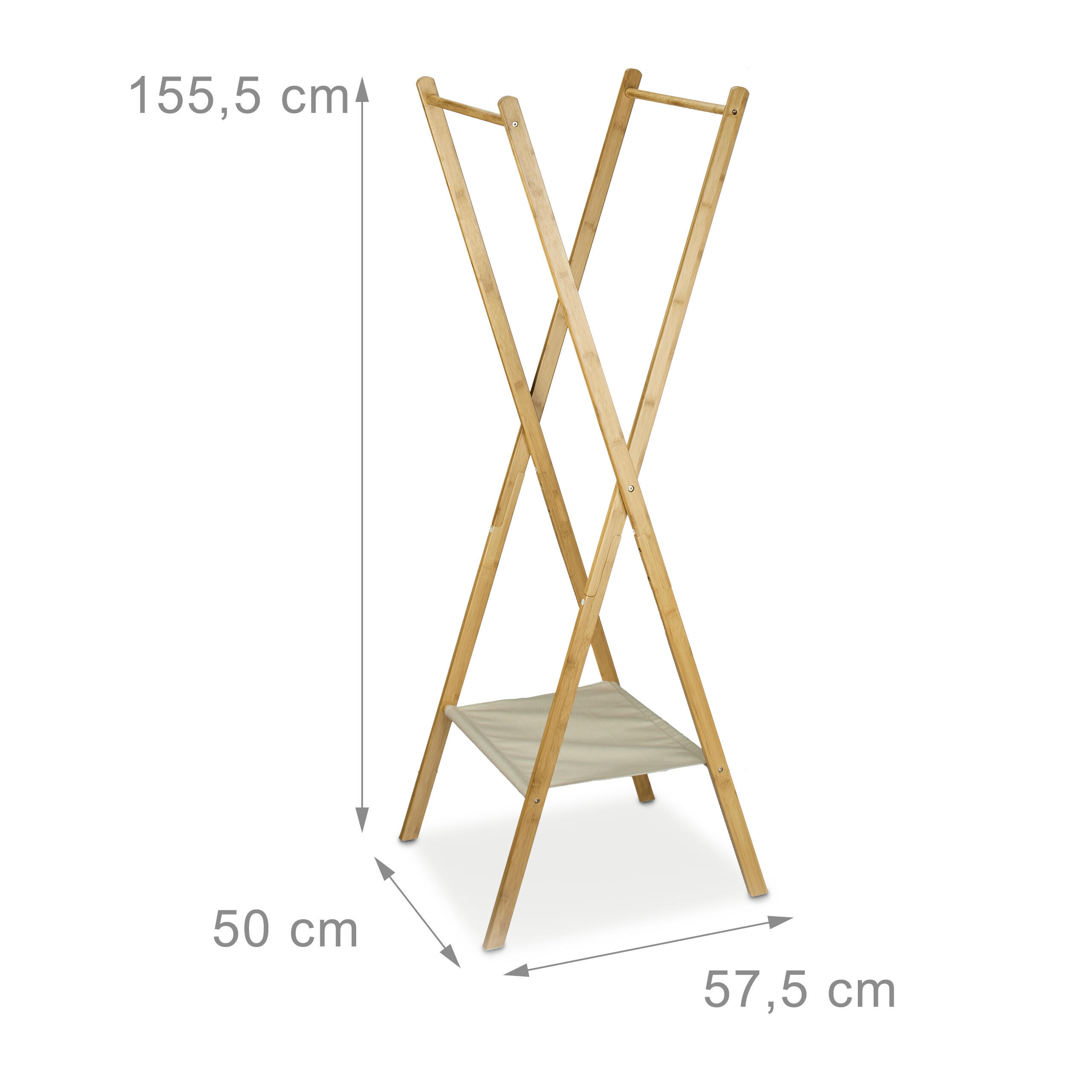 KLEIDERSTÄNDER - Hellbraun, Holz/Textil (50/164/58cm) - Relaxdays