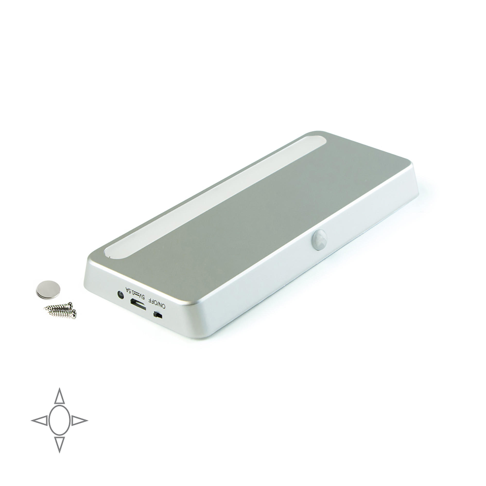 LED-LEUCHTE Kraz, USB wiederaufladbar, mit Bewegungssensor, natürliches weißes Licht 4.000K, Kunststoff, Metallisch grau - Silberfarben, Kunststoff (15/6.5/2cm) - EMUCA