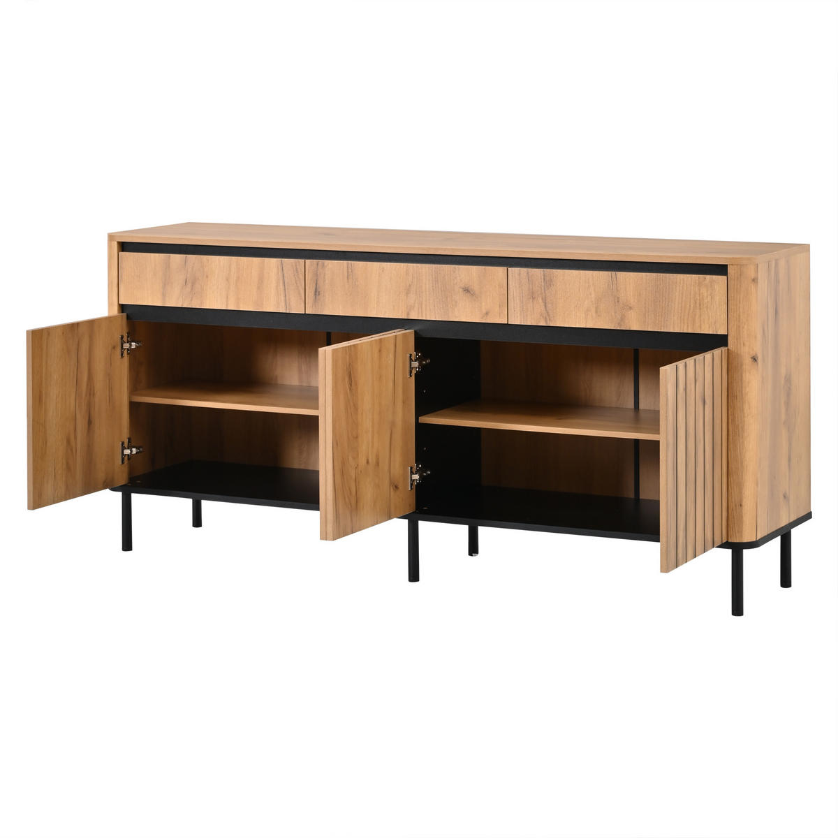 SIDEBOARD DE-37859 mit 3 Schubladen und 3 Lamellentüren Holzfarbe - Naturfarben, Holzwerkstoff (160/73/40cm) - ComfortXL