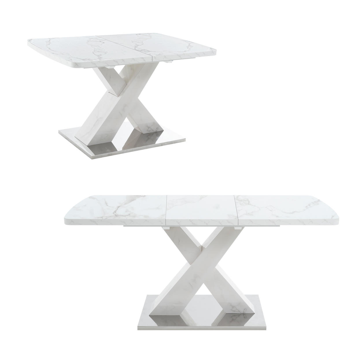 ESSTISCH AUSZIEHBARER Weiß Marmoroptik mit Ausziehfunktion & X-Gestell - Weiß, Holzwerkstoff/Metall (80/160/76.5cm) - Urban Meuble