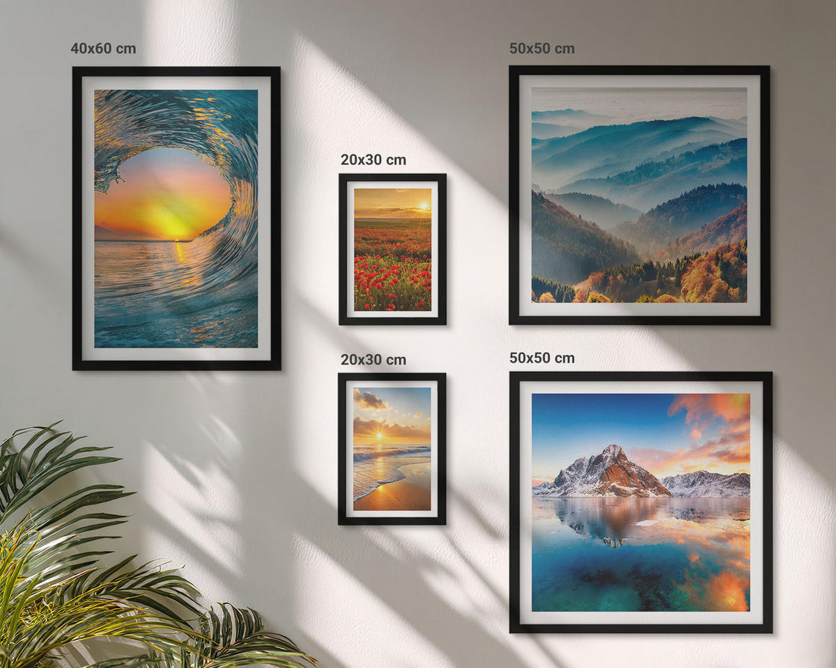 BILDER SET 5er Set - 50x50 cm & 20x30 cm & 40x60 cm Schwarzer Rahmen - Landschaften aus Bergen und Meeren im Westen - Schwarz, Kunststoff (40/60cm) - TULUP