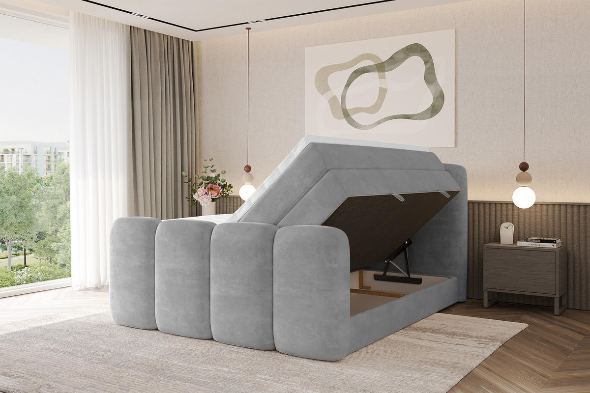BOXBETT mit Matratze H3|H4 - NINA-Z KING - 120x200 cm - Hellgrau - Hellgrau, Holzwerkstoff (120/200cm) - ALTDECOR