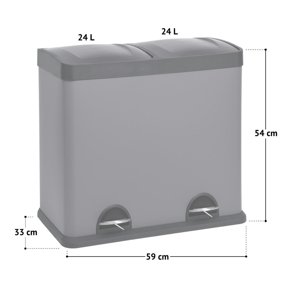 MÜLLEIMER T2X24 Grau - Grau, Metall (59/54/33cm) - SVITA