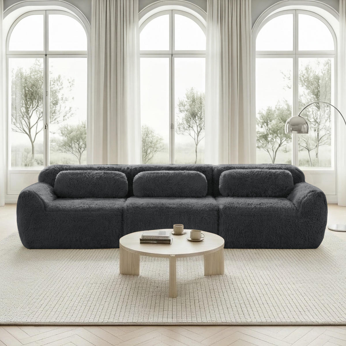 SOFA modular 3-Sitzer Plüsch Grey - Grau, Textil (291/73/104cm) - IVMEU