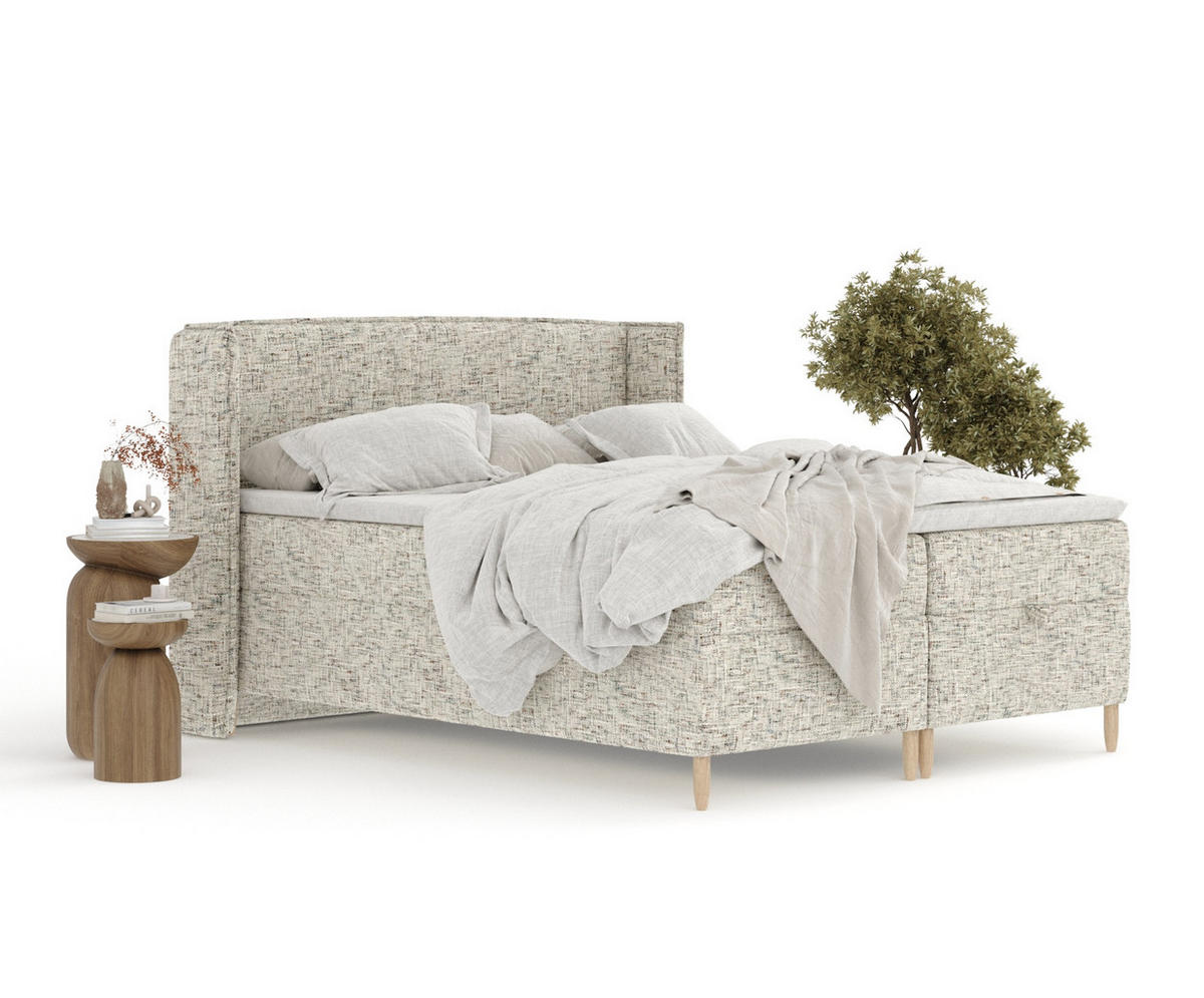 BOXBETT Monpelli Beige 160/200 cm im Webstoff - Beige/Naturfarben, Holz/Holzwerkstoff (160/200cm) - Maison de Reve