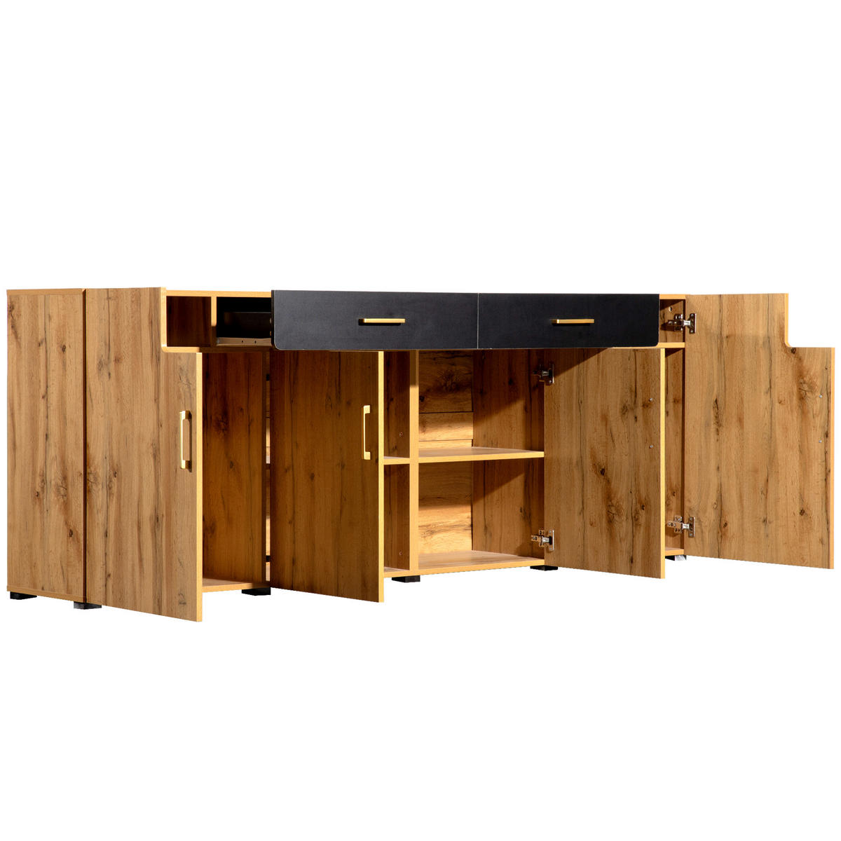 SIDEBOARD 4 Türen 2 Schubladen 208x39.5x80cm Stauraum - Braun, Holzwerkstoff (39.5/80/208cm) - FLIEKS
