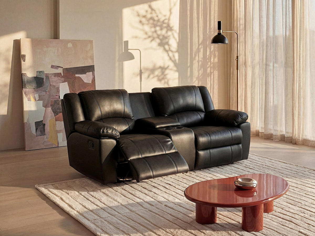 RELAXSOFA - 2 Personen - Leder - Schwarz - - Schwarz, Leder (201/97/95cm) - Vente-Unique
