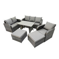 GARTENMÖBELSET mit ESSTISCH,SOFA Polyrattan 8-Sitzer - Dunkelgrau/Grau, Glas/Kunststoff - Fimous