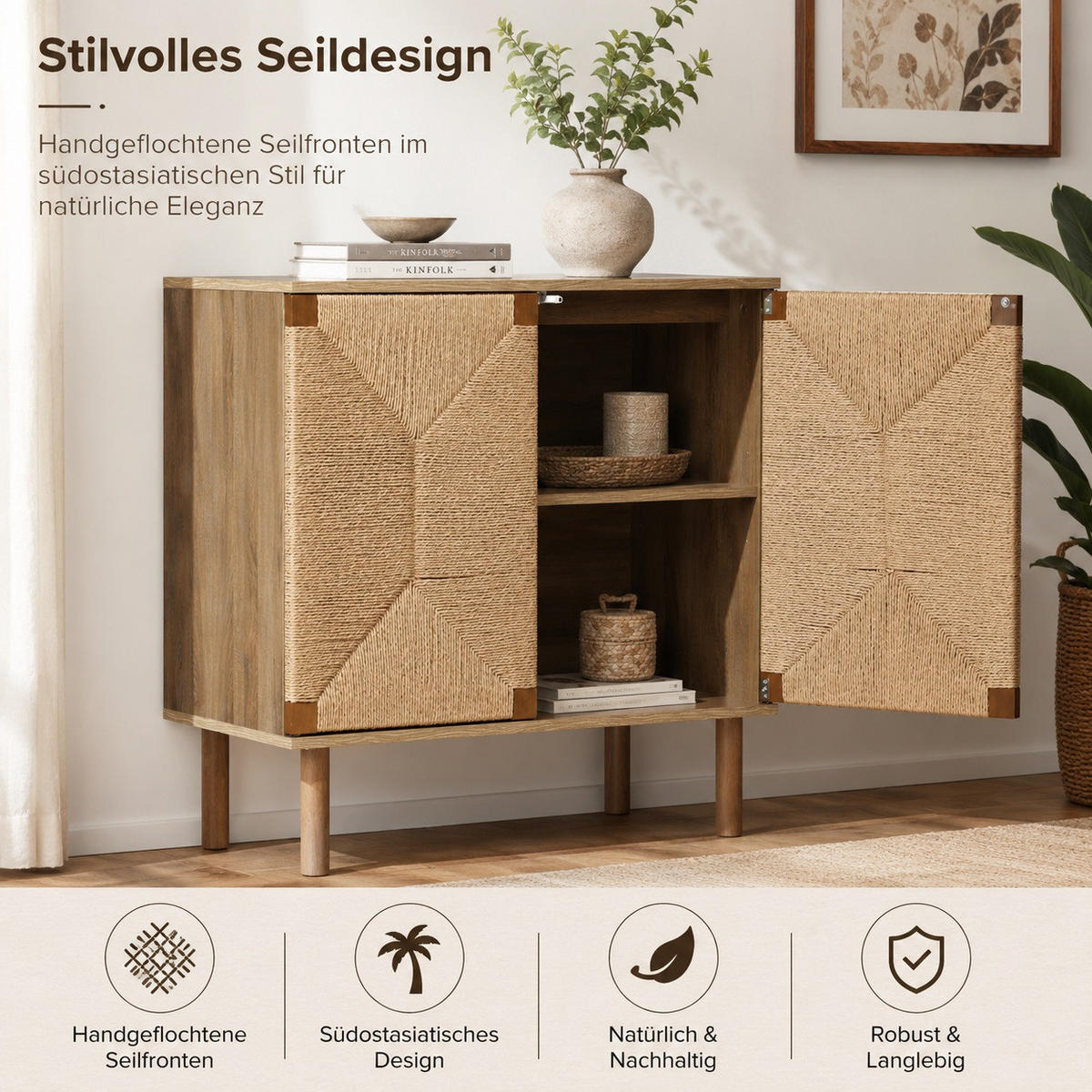 SIDEBOARD Wohnzimmer im modernen Vintage-Stil, Holz mit 2 Türen | B80 x T40 x H80 cm - Braun, Holz (80/80/40cm) - Hometopia
