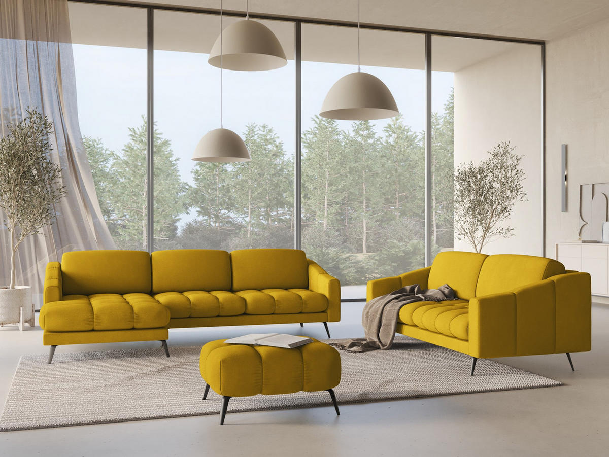 ECKSOFA Links Chenille Stoff Gelb - Currygelb/Gelb, Textil/Metall (160/264cm) - Makamii