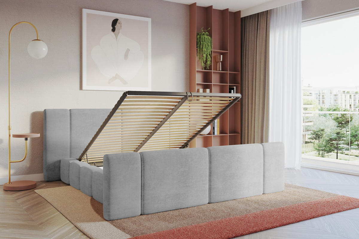 POLSTERBETT mit Bettkasten, Fußteil und Lattenrost, Boxbett ohne Matratze - NILO-Z 180x200 Grau - Hellgrau, Holzwerkstoff/Textil (180/200cm) - ALTDECOR