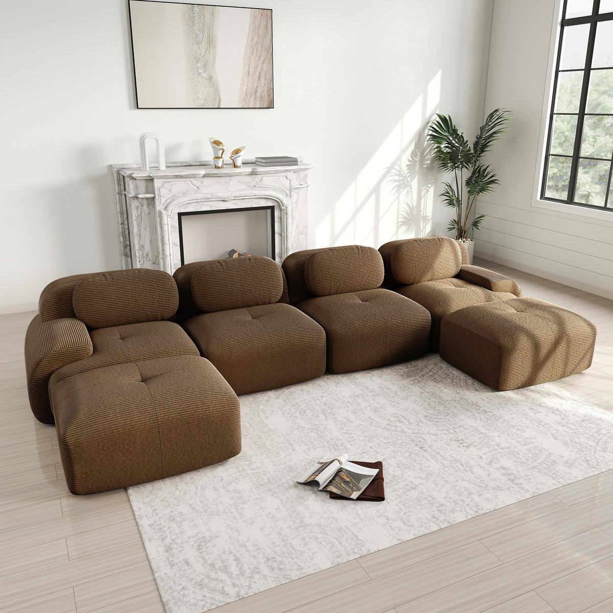 4-SITZER Sofa 388x178x75 cm aus Cordstoff modular ohne Gestell, braun - Braun, Textil (178/75/388cm)