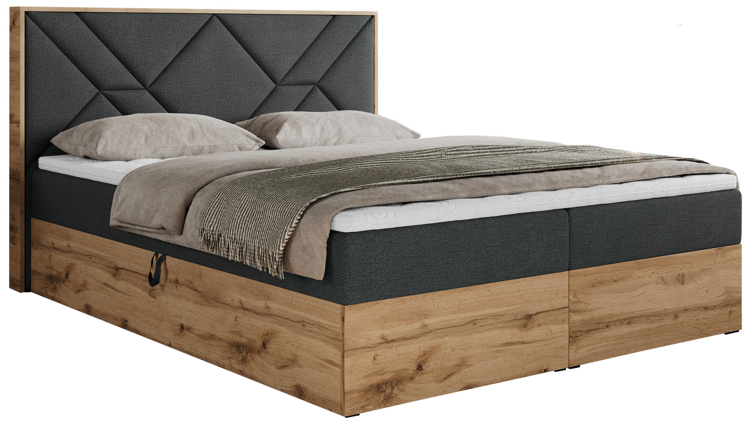 BOXBETT GUNAR - 120/200 Dunkelgrau Struktur - H4 - Dunkelgrau, Holz/Textil (120/200cm) - MKS