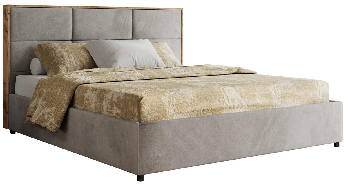 POLSTERBETT LERIO CLASSIC 200/200 - Hellgrau Velvet - Schaum-Matratze - Hellgrau, Textil (200/200cm) - MKS